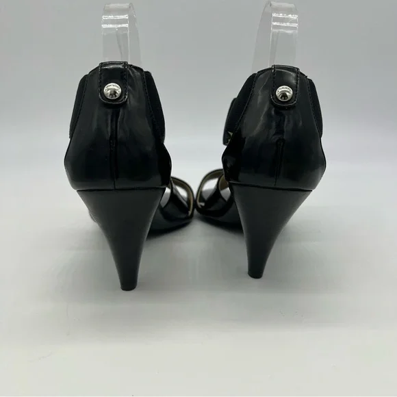 Michael Kors Odette Black Strappy Open Toe Sandals Elastic Cone Heel Size 9 US - Picture 5 of 13